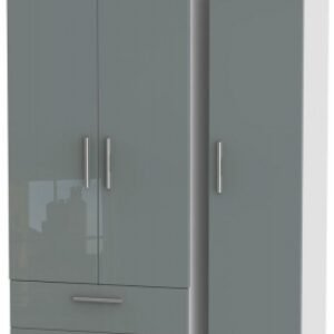 Knightsbridge Grey Gloss and White 3 Door Triple Wardrobe - LHF 2 Drawers