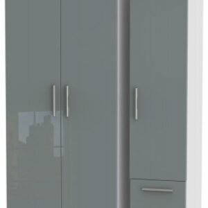 Knightsbridge Grey Gloss and White 3 Door Triple Wardrobe - RHF 2 Drawers