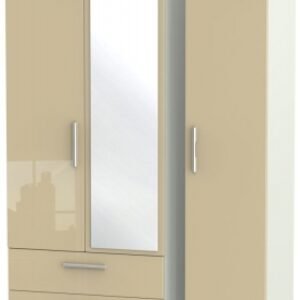 Knightsbridge Mushroom and Cashmere Matt 3 Door Combi Wardrobe - 1 Mirror and LHF 2 Drawers