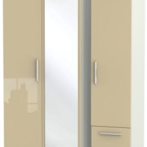 Knightsbridge Mushroom and Cashmere Matt 3 Door Combi Wardrobe - 1 Mirror and RHF 2 Drawers