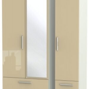 Knightsbridge Mushroom and Cashmere Matt 3 Door Tall Combi Wardrobe - 1 Mirror