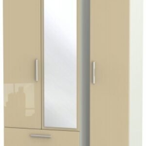 Knightsbridge Mushroom and Cashmere Matt 3 Door Tall Combi Wardrobe - 1 Mirror and LHF 2 Drawers