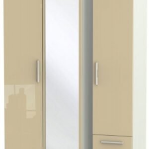 Knightsbridge Mushroom and Cashmere Matt 3 Door Tall Combi Wardrobe - 1 Mirror and RHF 2 Drawers