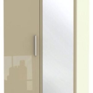 Knightsbridge Mushroom and Cream 2 Door Tall Combi Wardrobe - 1 Mirror