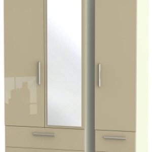 Knightsbridge Mushroom and Cream 3 Door Combi Wardrobe - 1 Mirror