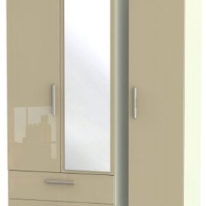 Knightsbridge Mushroom and Cream 3 Door Combi Wardrobe - 1 Mirror and LHF 2 Drawers