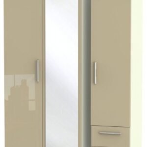 Knightsbridge Mushroom and Cream 3 Door Combi Wardrobe - 1 Mirror and RHF 2 Drawers