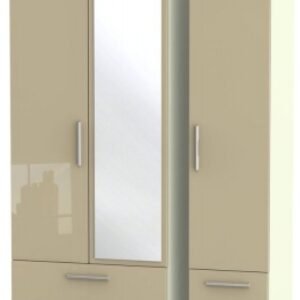 Knightsbridge Mushroom and Cream 3 Door Tall Combi Wardrobe - 1 Mirror