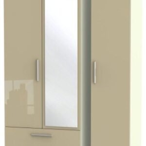 Knightsbridge Mushroom and Cream 3 Door Tall Combi Wardrobe - 1 Mirror and LHF 2 Drawers