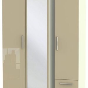 Knightsbridge Mushroom and Cream 3 Door Tall Combi Wardrobe - 1 Mirror and RHF 2 Drawers