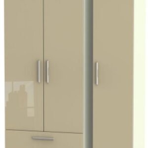 Knightsbridge Mushroom and Cream 3 Door Tall Triple Wardrobe - LHF 2 Drawers