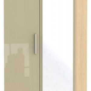 Knightsbridge Mushroom and Light Oak 2 Door Tall Wardrobe - 1 Mirror