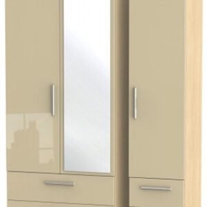 Knightsbridge Mushroom and Light Oak 3 Door Combi Wardrobe - 1 Mirror