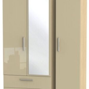 Knightsbridge Mushroom and Light Oak 3 Door Combi Wardrobe - 1 Mirror and LHF 2 Drawers