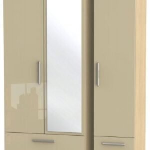 Knightsbridge Mushroom and Light Oak 3 Door Tall Combi Wardrobe - 1 Mirror