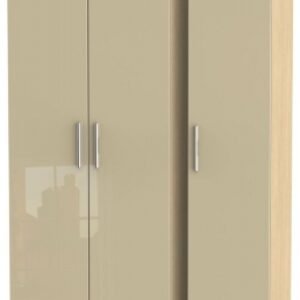 Knightsbridge Mushroom and Light Oak 3 Door Tall Triple Wardrobe