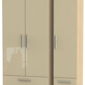 Knightsbridge Mushroom and Light Oak 3 Door Tall Triple Wardrobe - 4 Drawers