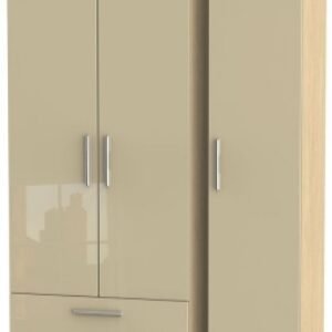 Knightsbridge Mushroom and Light Oak 3 Door Tall Triple Wardrobe - LHF 2 Drawers