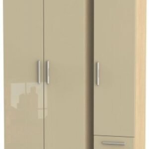 Knightsbridge Mushroom and Light Oak 3 Door Tall Triple Wardrobe - RHF 2 Drawers