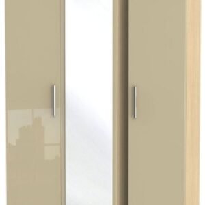 Knightsbridge Mushroom and Light Oak 3 Door Triple Wardrobe - 1 Mirror