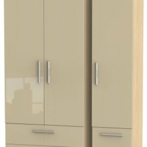 Knightsbridge Mushroom and Light Oak 3 Door Triple Wardrobe - 4 Drawers