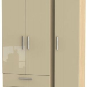 Knightsbridge Mushroom and Light Oak 3 Door Triple Wardrobe - LHF 2 Drawers