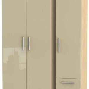 Knightsbridge Mushroom and Light Oak 3 Door Triple Wardrobe - RHF 2 Drawers