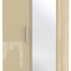 Knightsbridge Mushroom and Oak Effect 2 Door Tall Combi Wardrobe - 1 Mirror