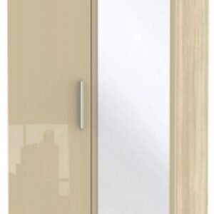 Knightsbridge Mushroom and Oak Effect 2 Door Tall Wardrobe - 1 Mirror