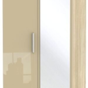 Knightsbridge Mushroom and Oak Effect 2 Door Wardrobe - 1 Mirror