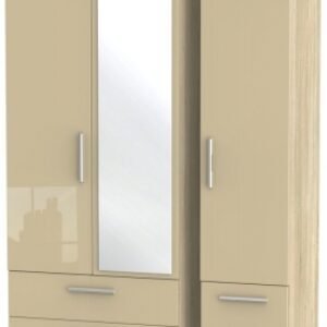 Knightsbridge Mushroom and Oak Effect 3 Door Combi Wardrobe - 1 Mirror