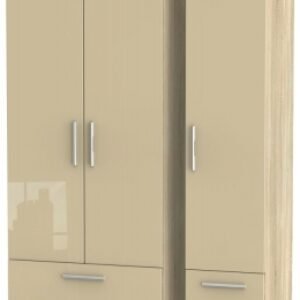 Knightsbridge Mushroom and Oak Effect 3 Door Tall Triple Wardrobe - 4 Drawers