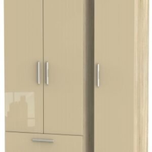 Knightsbridge Mushroom and Oak Effect 3 Door Tall Triple Wardrobe - LHF 2 Drawers