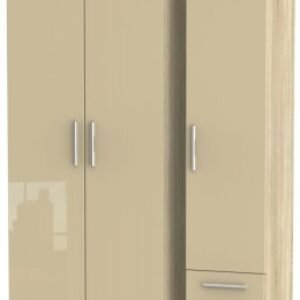 Knightsbridge Mushroom and Oak Effect 3 Door Tall Triple Wardrobe - RHF 2 Drawers