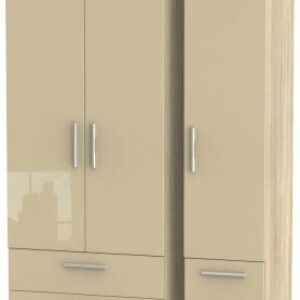 Knightsbridge Mushroom and Oak Effect 3 Door Triple Wardrobe - 4 Drawers