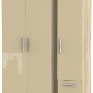 Knightsbridge Mushroom and Oak Effect 3 Door Triple Wardrobe - RHF 2 Drawers