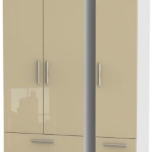 Knightsbridge Mushroom and White 3 Door Tall Triple Wardrobe - 4 Drawers