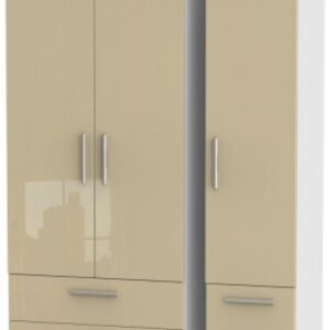 Knightsbridge Mushroom and White 3 Door Triple Wardrobe - 4 Drawers