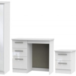 Knightsbridge White 4 Piece Bedroom Set with 2 Door Mirror Wardrobe