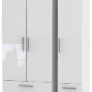 Knightsbridge White Gloss 3 Door Tall Triple Wardrobe - 4 Drawers