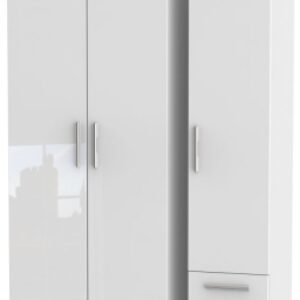 Knightsbridge White Gloss 3 Door Tall Triple Wardrobe - RHF 2 Drawers