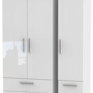 Knightsbridge White Gloss 3 Door Triple Wardrobe - 4 Drawers