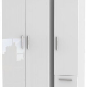 Knightsbridge White Gloss 3 Door Triple Wardrobe - RHF 2 Drawers