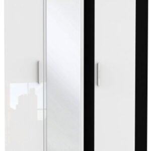 Knightsbridge White Gloss and Black 3 Door Tall Triple Wardrobe - 1 Mirror