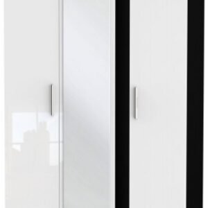 Knightsbridge White Gloss and Black 3 Door Triple Wardrobe - 1 Mirror