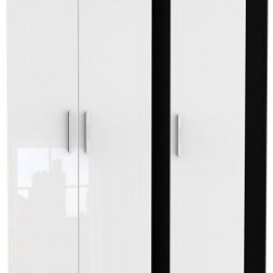 Knightsbridge White Gloss and Black 3 Door Triple Wardrobe