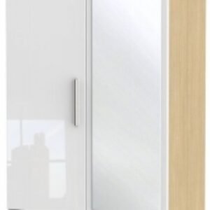 Knightsbridge White Gloss and Light Oak 2 Door Combi Wardrobe - 1 Mirror