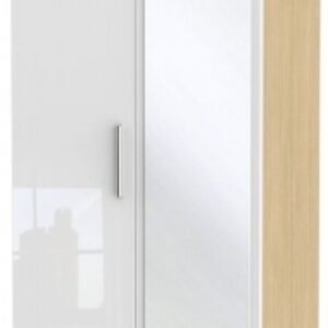 Knightsbridge White Gloss and Light Oak 2 Door Wardrobe - 1 Mirror