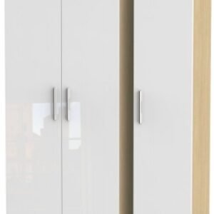 Knightsbridge White Gloss and Light Oak 3 Door Triple Wardrobe