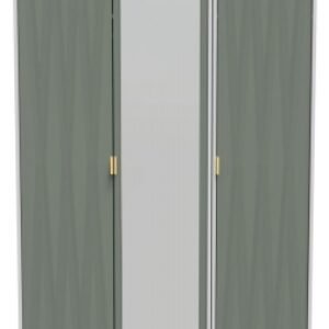 Las Vegas White and Green 3 Door Tall Triple Wardrobe - 1 Mirror